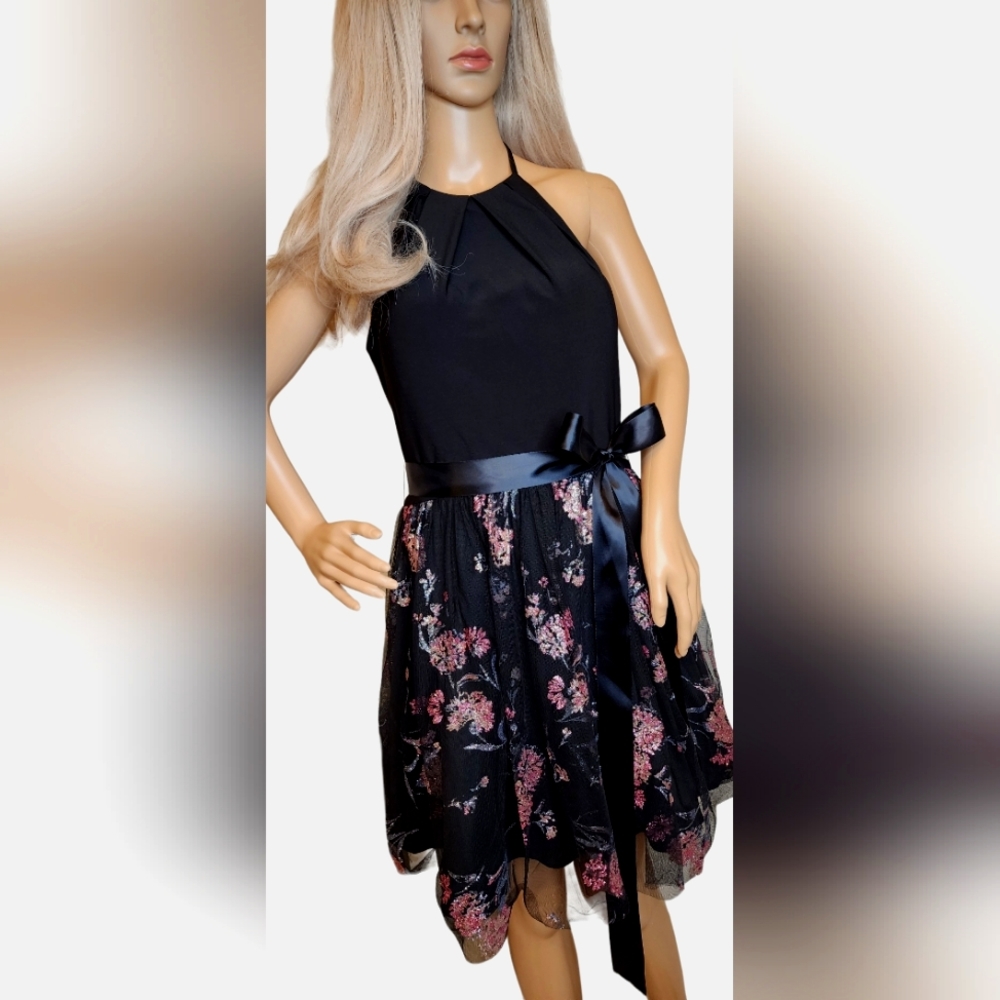 Blonde Nites Juniors Glitter -Flower Halter Black Multi Floral size 5